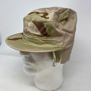 Sekri Industries US Military 3 Color Desert Camo Patrol Cap Ear Flaps 7 1/4 NEW